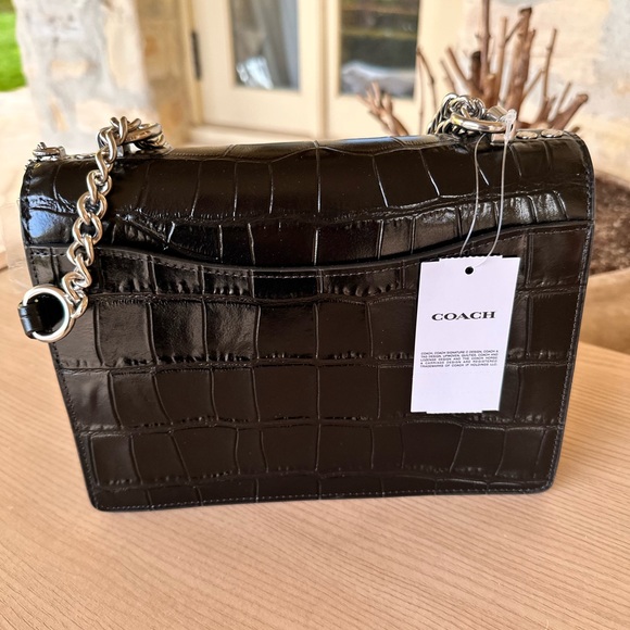 Coach Black Croc-Embossed Chain Bag - Picture 5 of 10